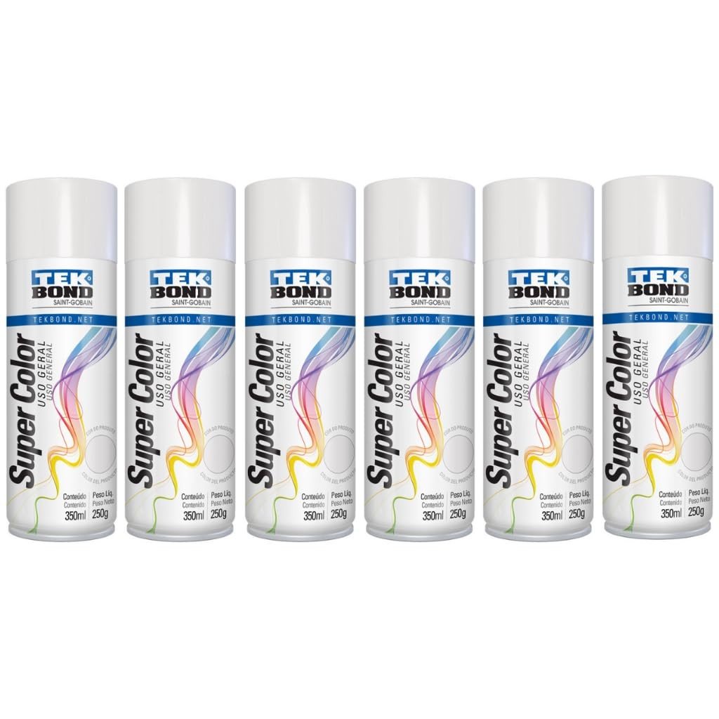 Kit 6 Tintas Spray Branco Brilhante TekBond - Acabamento Profissional para Qualquer Superfície