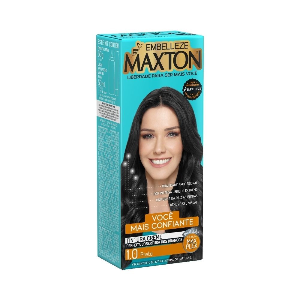 Tintura Creme Maxton Preto 1.0: Cobertura Total e Cor Intensa