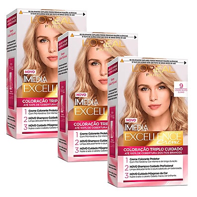 Tintura Excellence L'Oréal 9: Louro Claríssimo + 3 Kits!