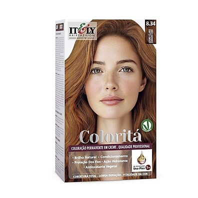 Tintura Itely Colorita 8.34: Louro Claro Dourado Cobre