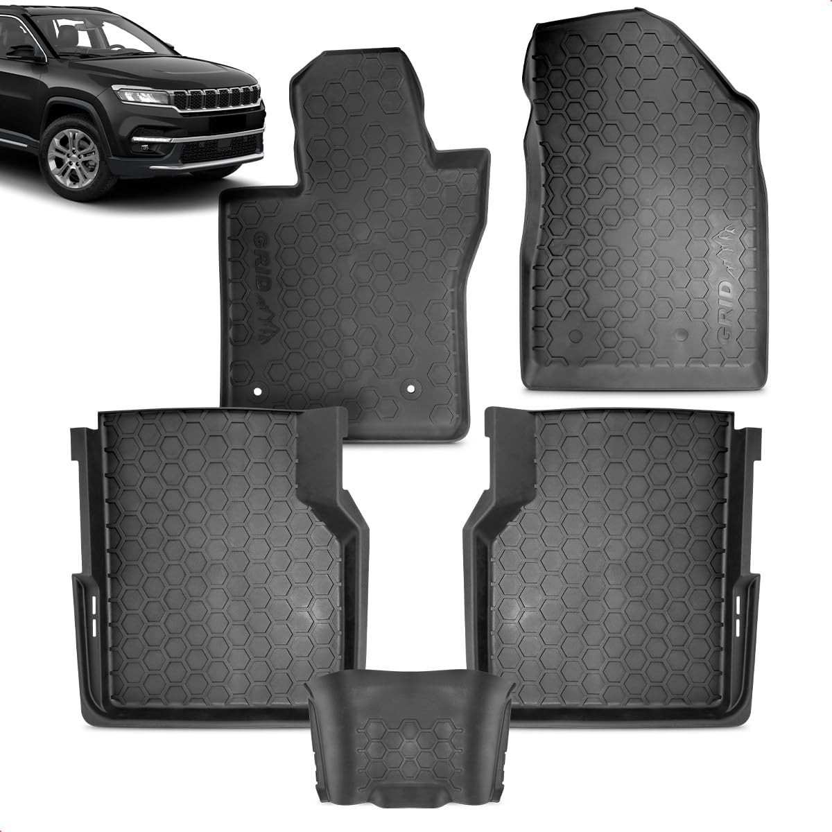 Jogo de Tapetes Automotivos Tipo Bandeja para Jeep Commander (2016-2025) em Borracha com Borda Alta Grid - Proteção e Estilo Premium