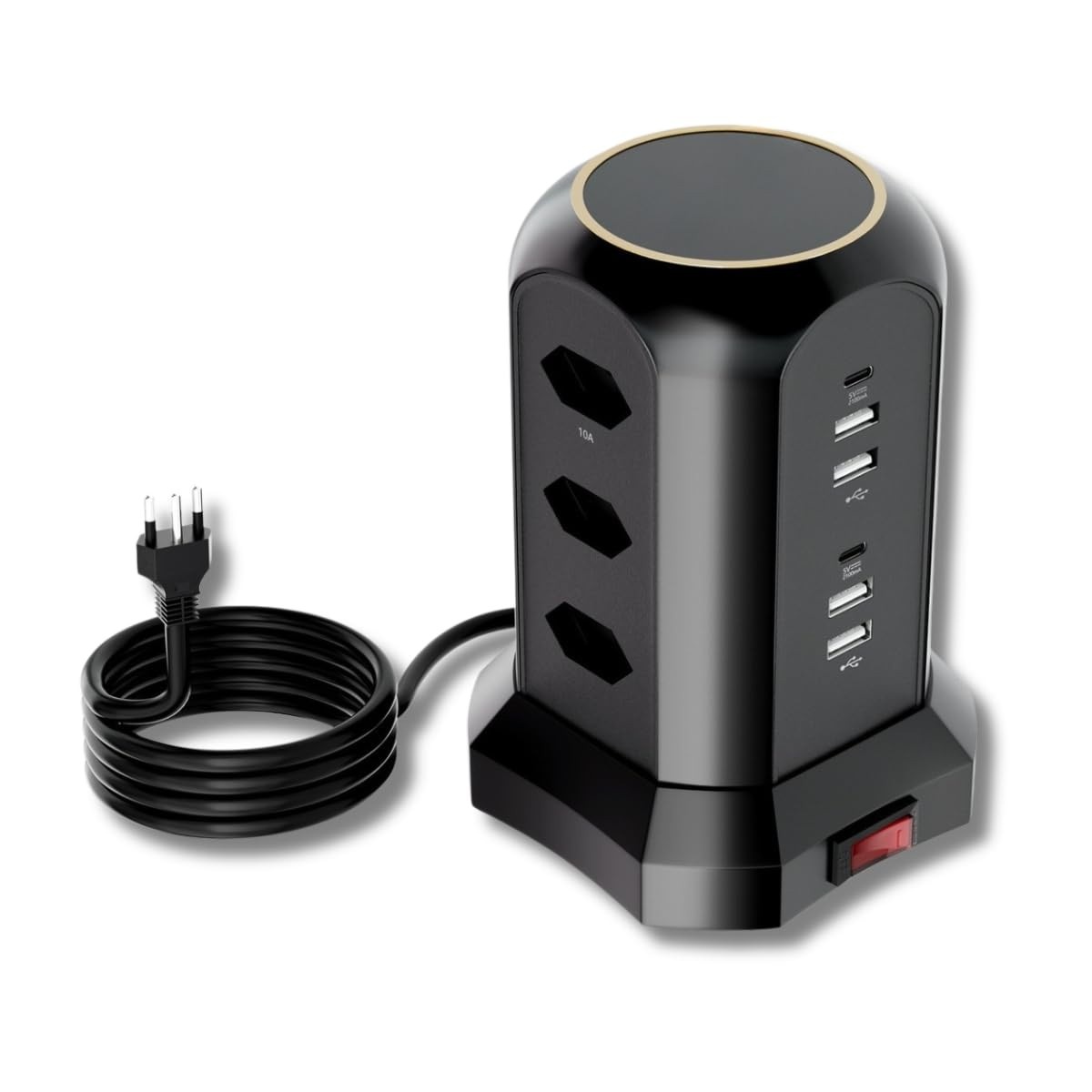 Torre de Tomada EzyLife®: 9 Tomadas + 6 USB (Tipo-C) - Potência 2500W | Organização e Segurança