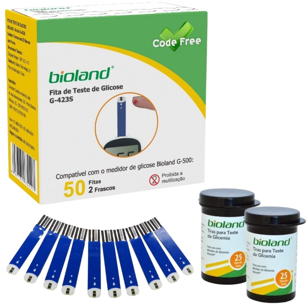 Tiras de Glicose Bioland - 50 Unidades para G-500 e G-423S