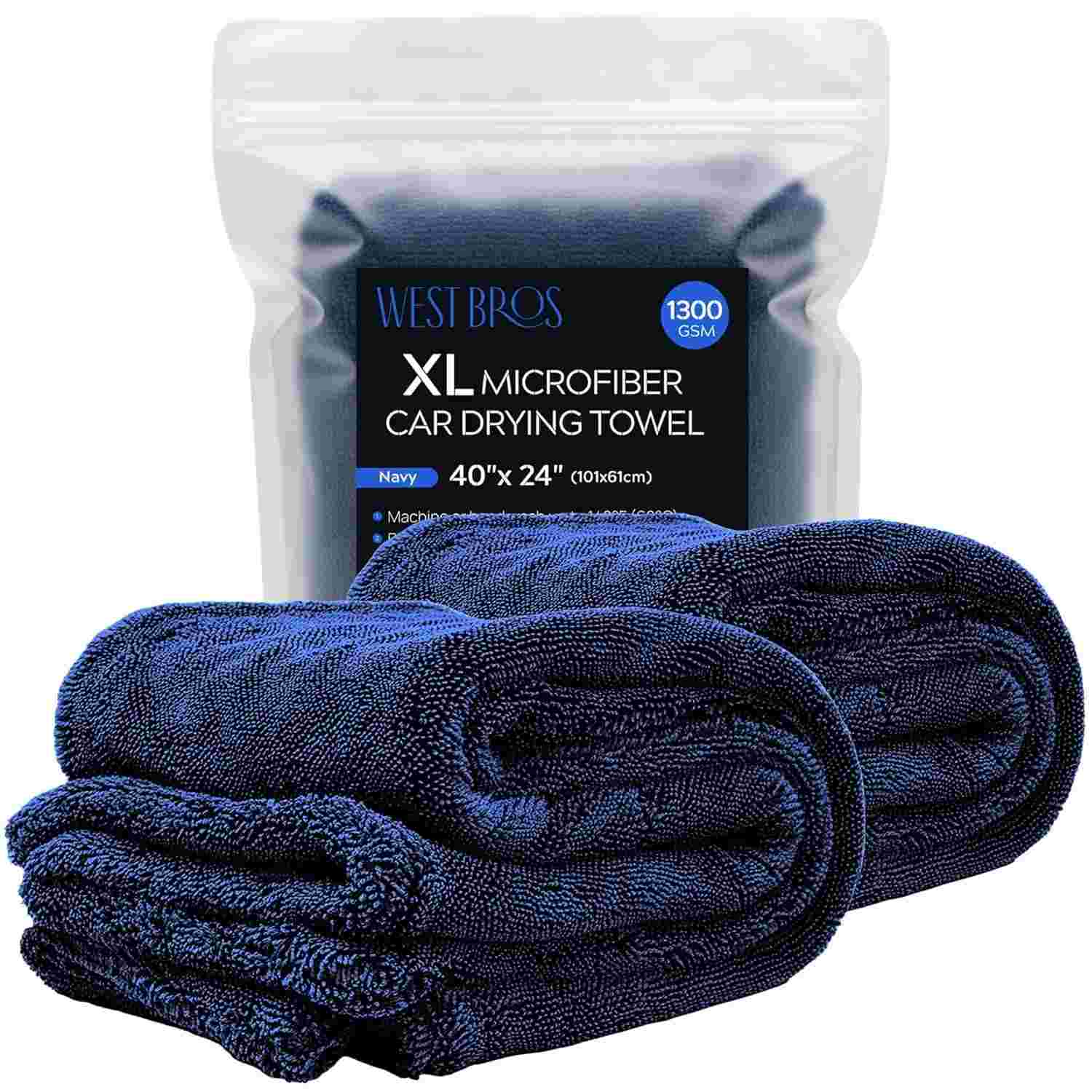 Toalha de Secagem de Carro WEST BROS 1300 GSM - Secagem Profissional Extra Grande (101x61cm)