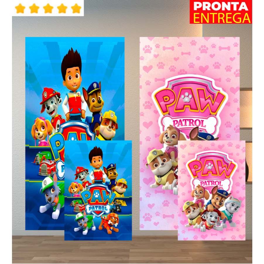 Toalha de Banho e Rosto Patrulha Canina Azul e Rosa Felpa Estampada
