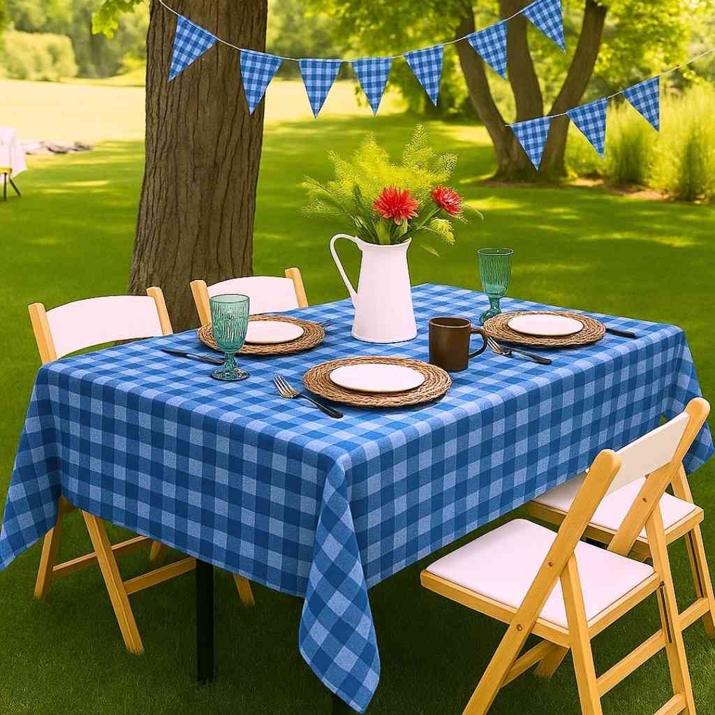Toalha de Mesa Xadrez Azul para Festa Junina 2025 - 1,37x2,74m