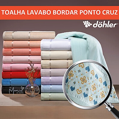 Toalha Lavabo Ponto Cruz Bella Dohler 100% Algodão Aveludada