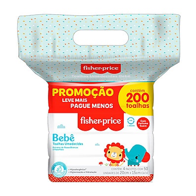 Toalhas Umedecidas Fisher Price com Perfume - 200 Unidades
