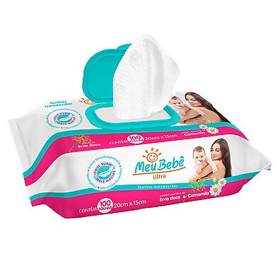 Toalhas Umedecidas Meu Bebê Ultra: 100 Unidades com Erva Doce e Camomila