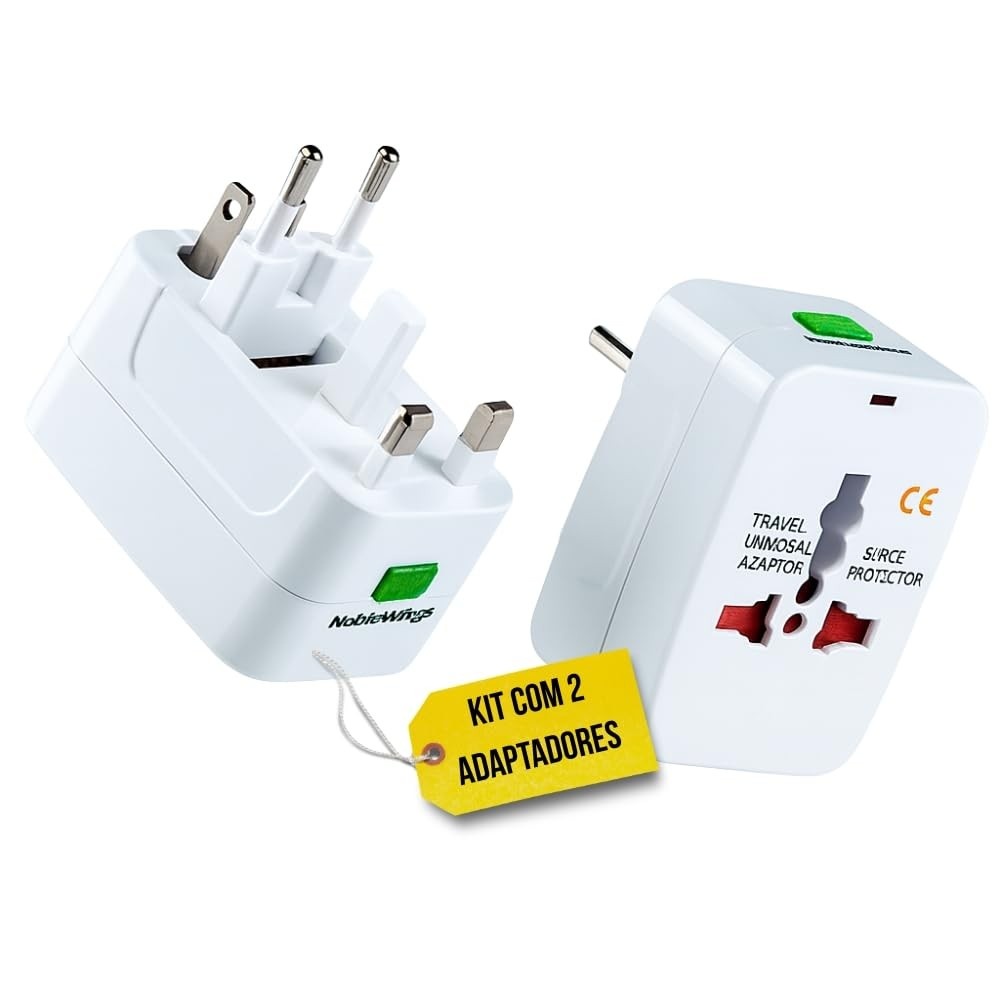 Kit 2 Adaptadores de Tomada Universal Padrão Internacional para Viagem - Bivolt e Segurança Premium