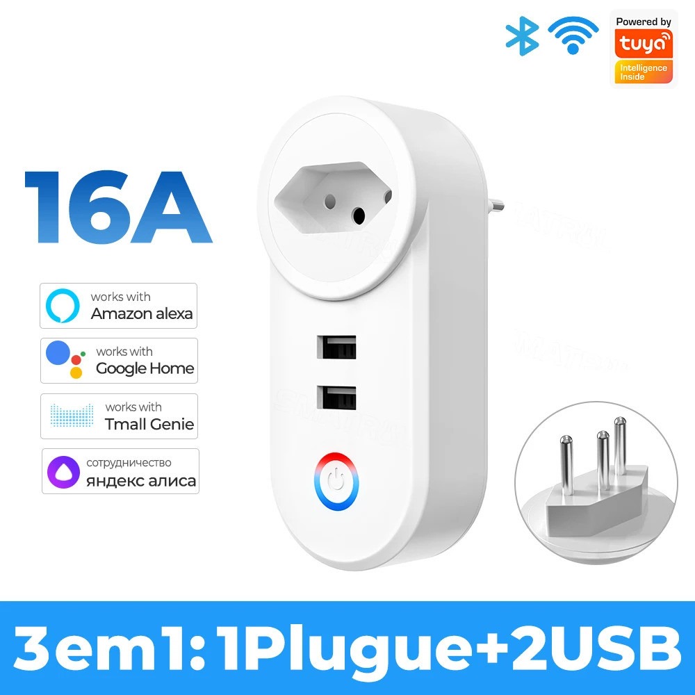 Tomada Inteligente WiFi 16A com USB: Controle Total da Sua Casa