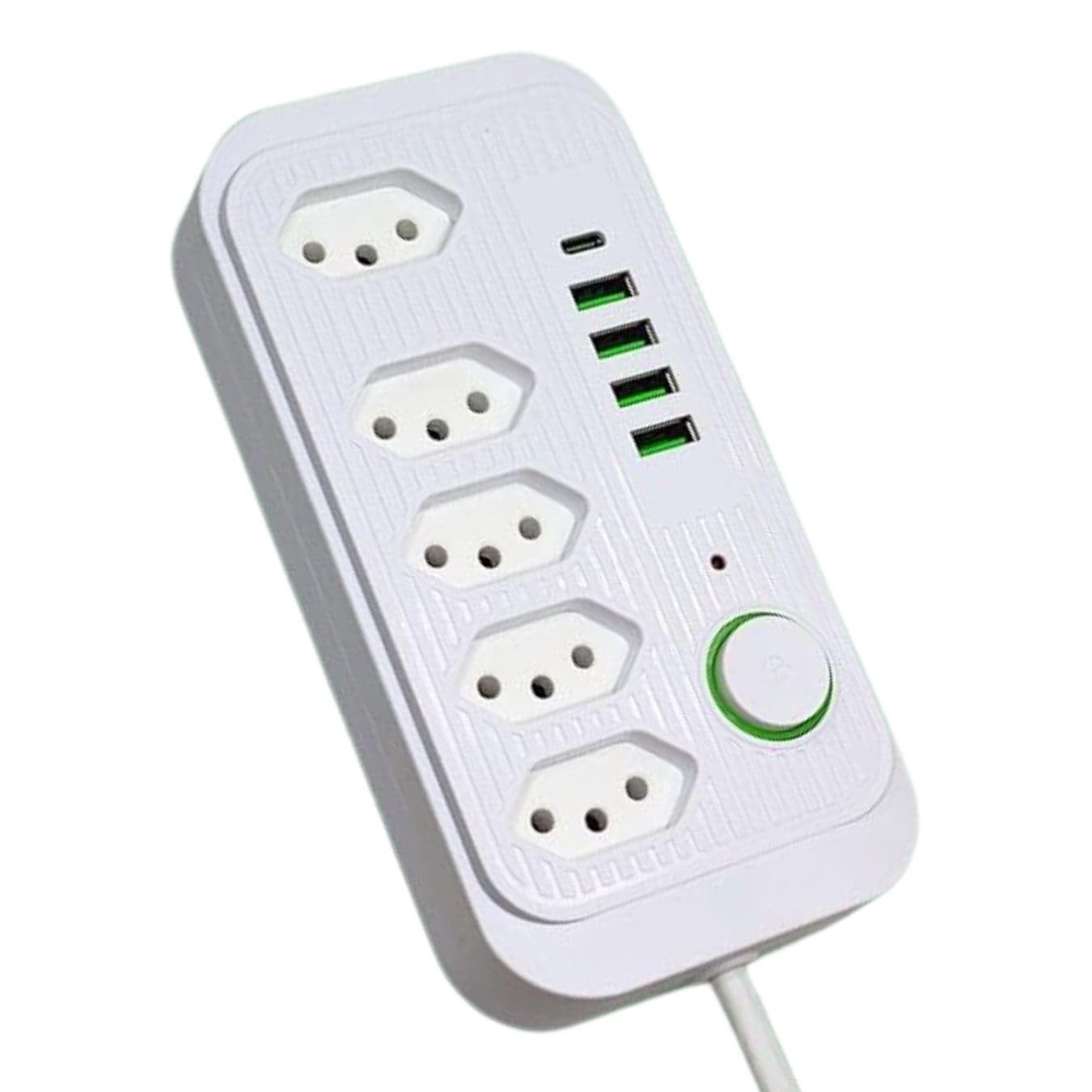 Régua de Energia Premium: 5 Tomadas + 4 USB + 1 Tipo-C | Carregamento Inteligente e Seguro