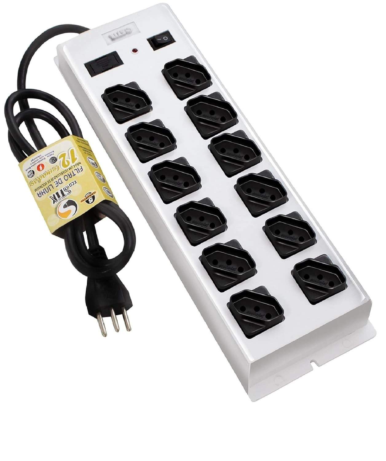Filtro de Linha 12 Tomadas Bivolt 127/220V Branco: Proteção e Organização para Seus Equipamentos
