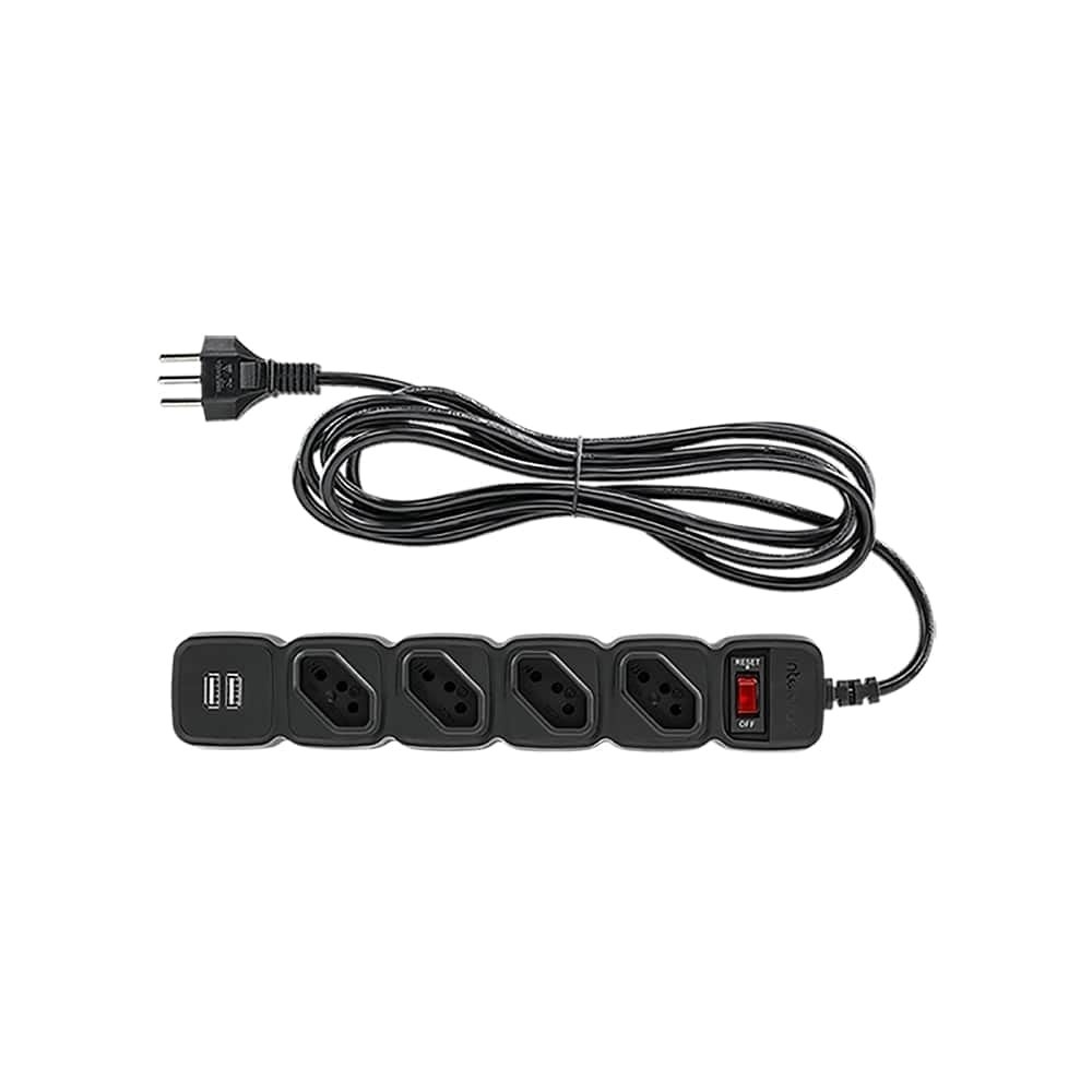 Filtro de Linha Intelbras EPE 204+ Preto: 4 Tomadas + 2 USB para Proteção e Carregamento