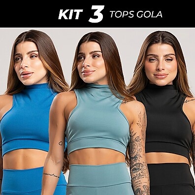 Top Cropped Fitness Gola Alta: Kit 3 Essenciais!