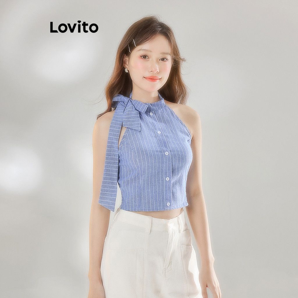Top Listrado Tie Front Lovito: Casual e Moderno