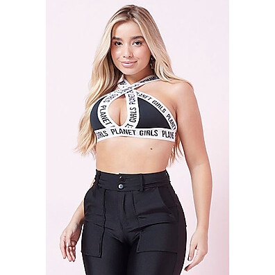 Top Malha Alças Estampas Planet Girls Preto – Estilo e Conforto