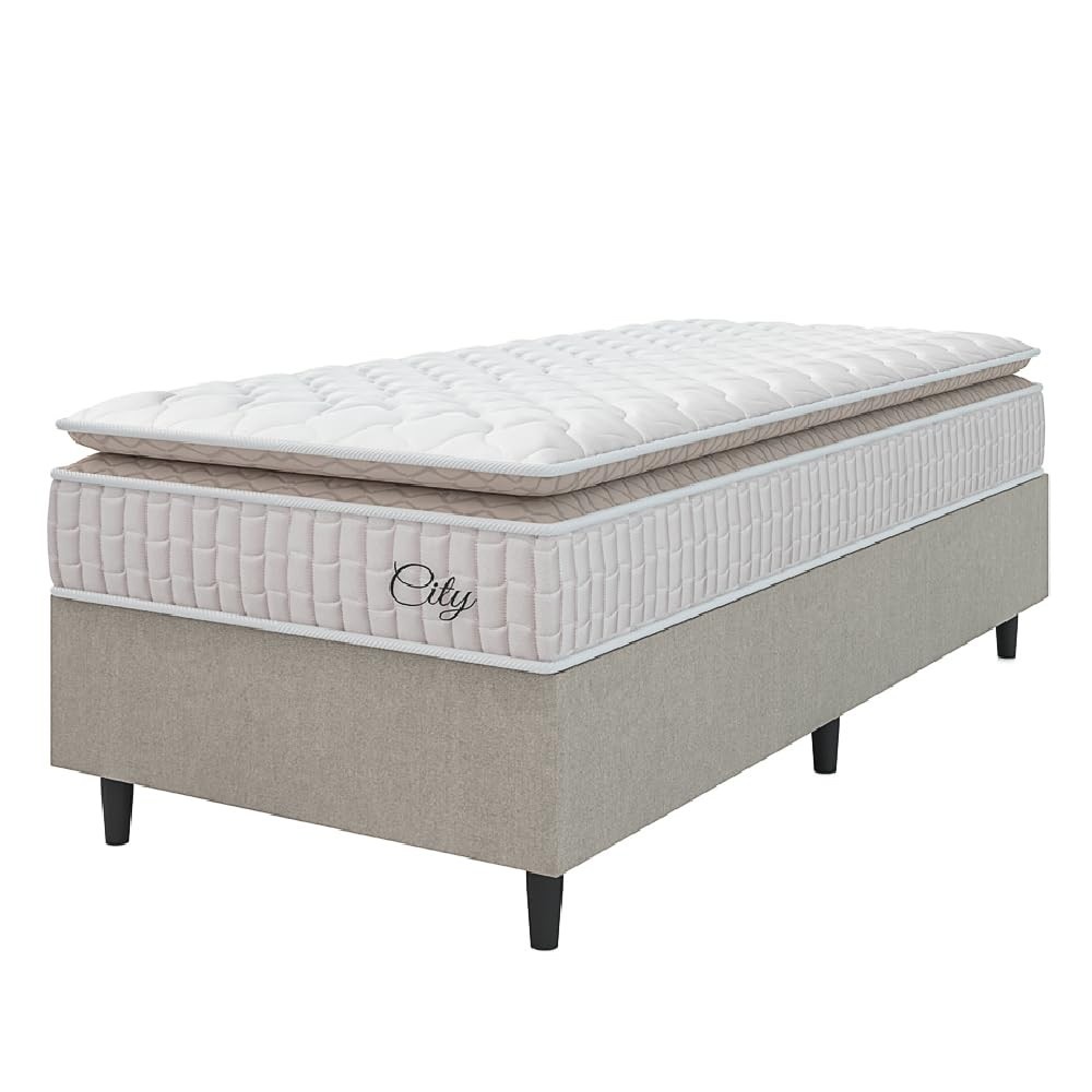 Cama Box Colchão Solteiro com Molas Ensacadas City Pillow Top 88x188x61cm - Conforto Premium e Estilo Moderno