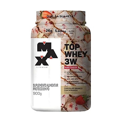 Top Whey Max Titanium 3W Choco Branco + Morango 900g