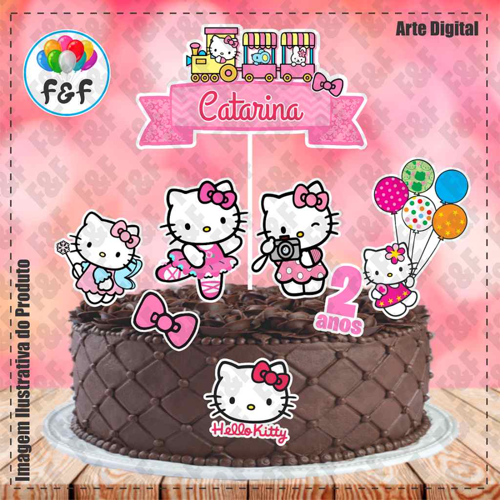 Topo de Bolo Hello Kitty Personalizado com Nome e Idade