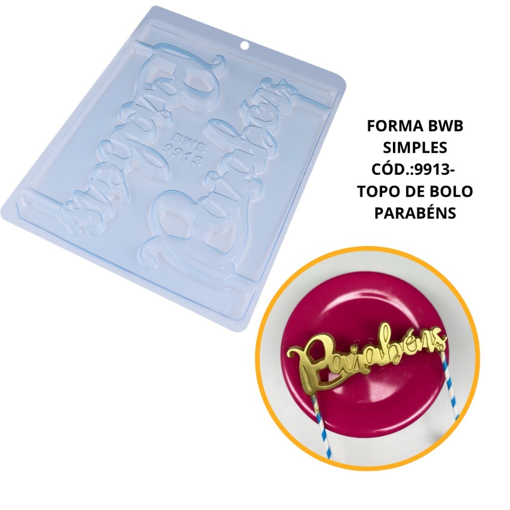Topo de Bolo Parabéns: Formas Simples BWB