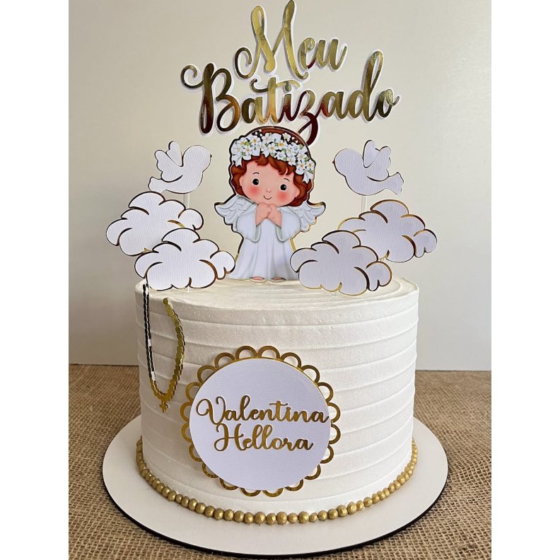 Topo de Bolo Personalizado para Batizado – Anjinho ou Espírito Santo