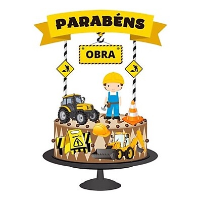 Topper de Bolo Construção: Festa Incrível!
