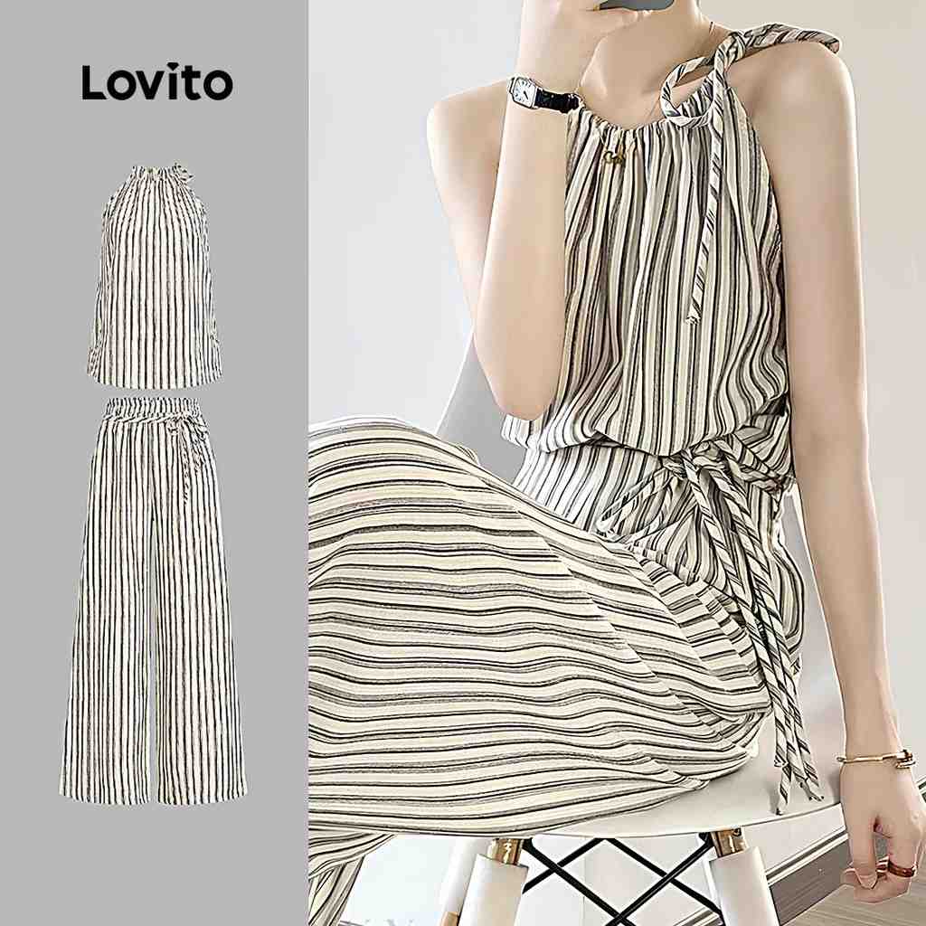 Tops e Calças Listradas Lovito: Seu Look Casual!