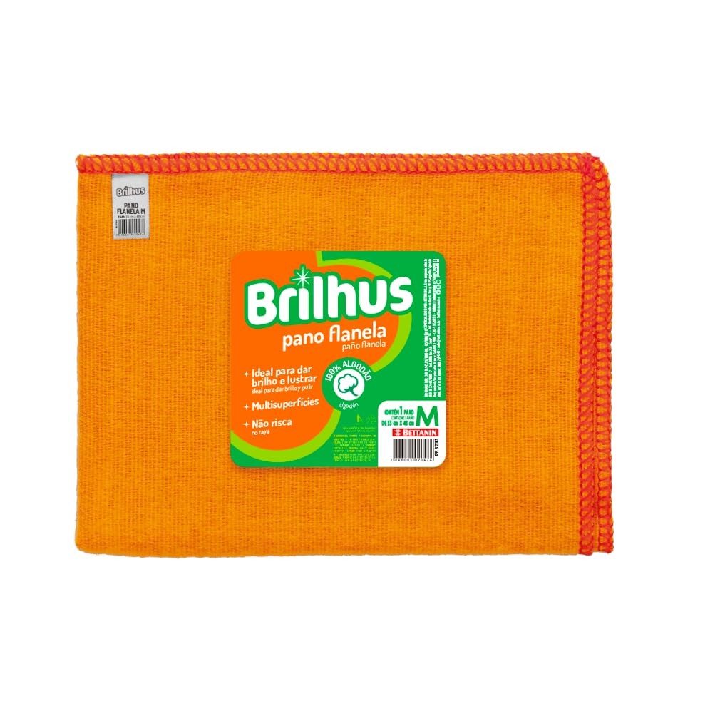 Brilhus Pano Flanela Algodão M Laranja - Limpeza e Polimento com Toque Macio