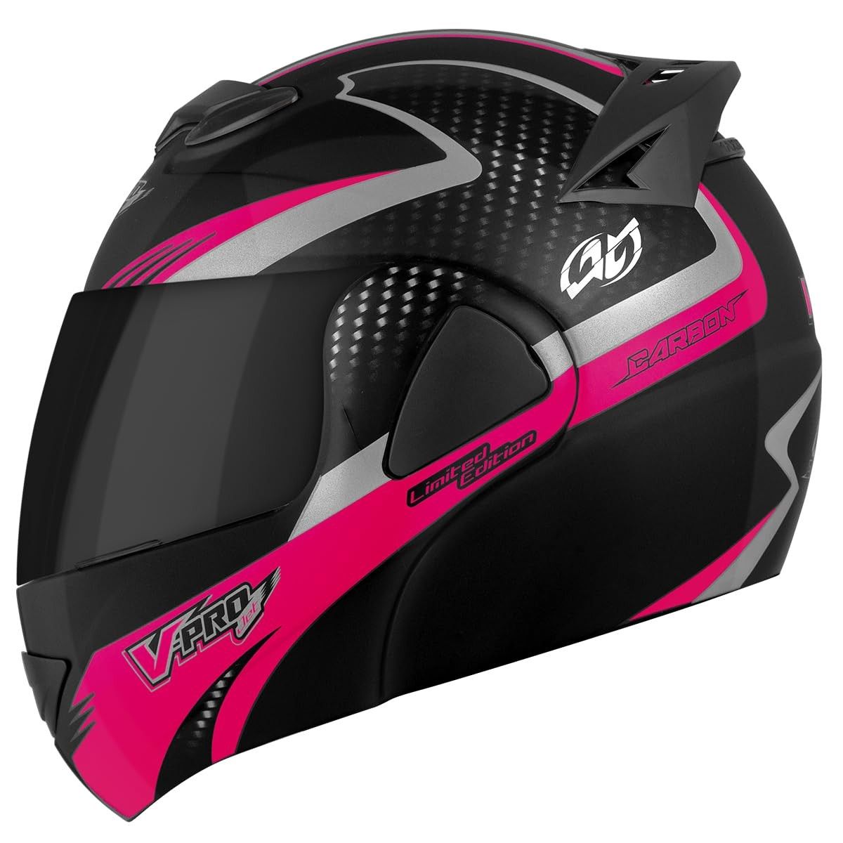 Capacete Escamoteável Pro Tork V-Pro Jet 2 Carbon Preto/Rosa - Tam. 60 - Viseira Fumê