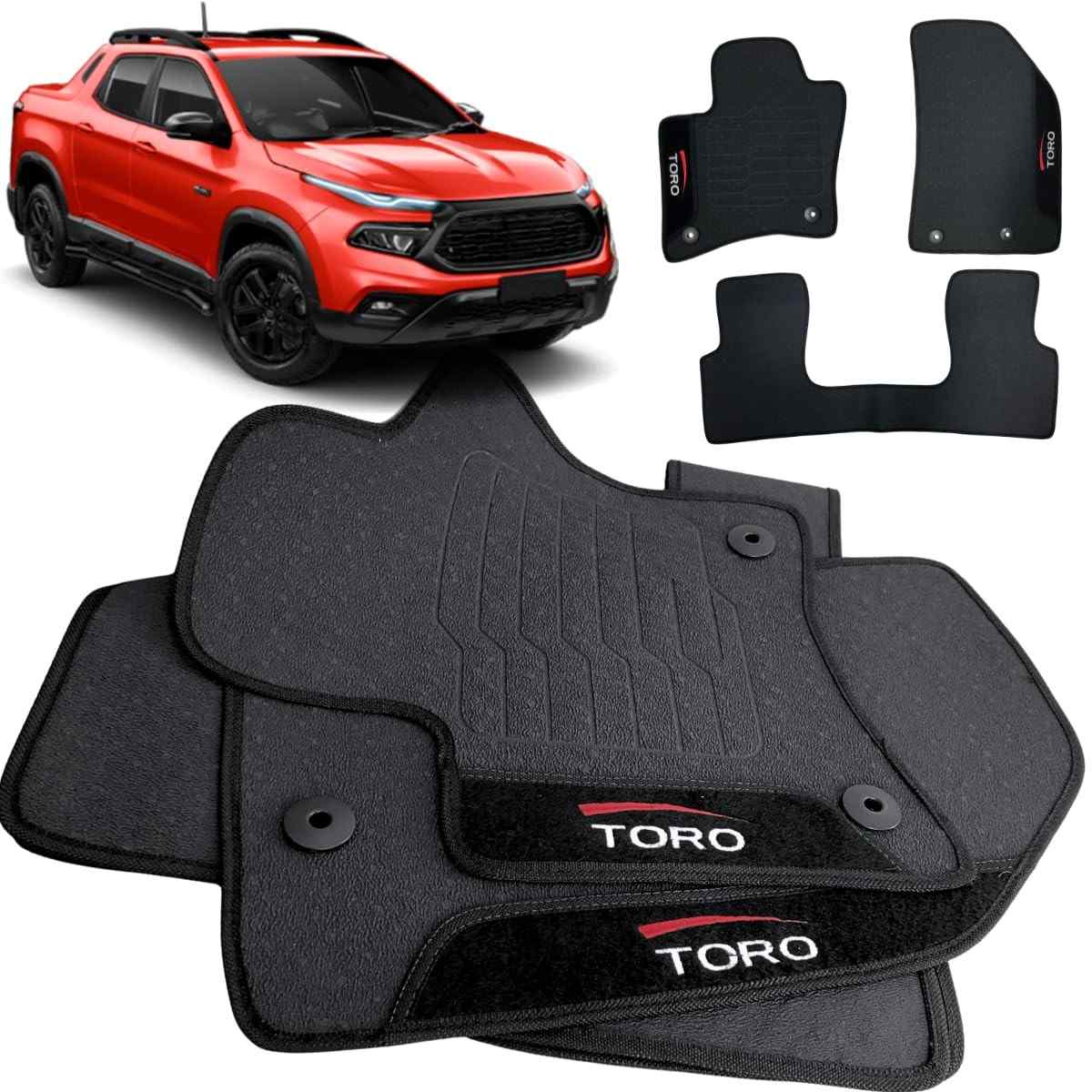 Jogo de Tapete Borracha Fiat Toro 2016-2025: Personalizado, Impermeável e com Logo Bordado - 3 Peças Traseira Inteiriça