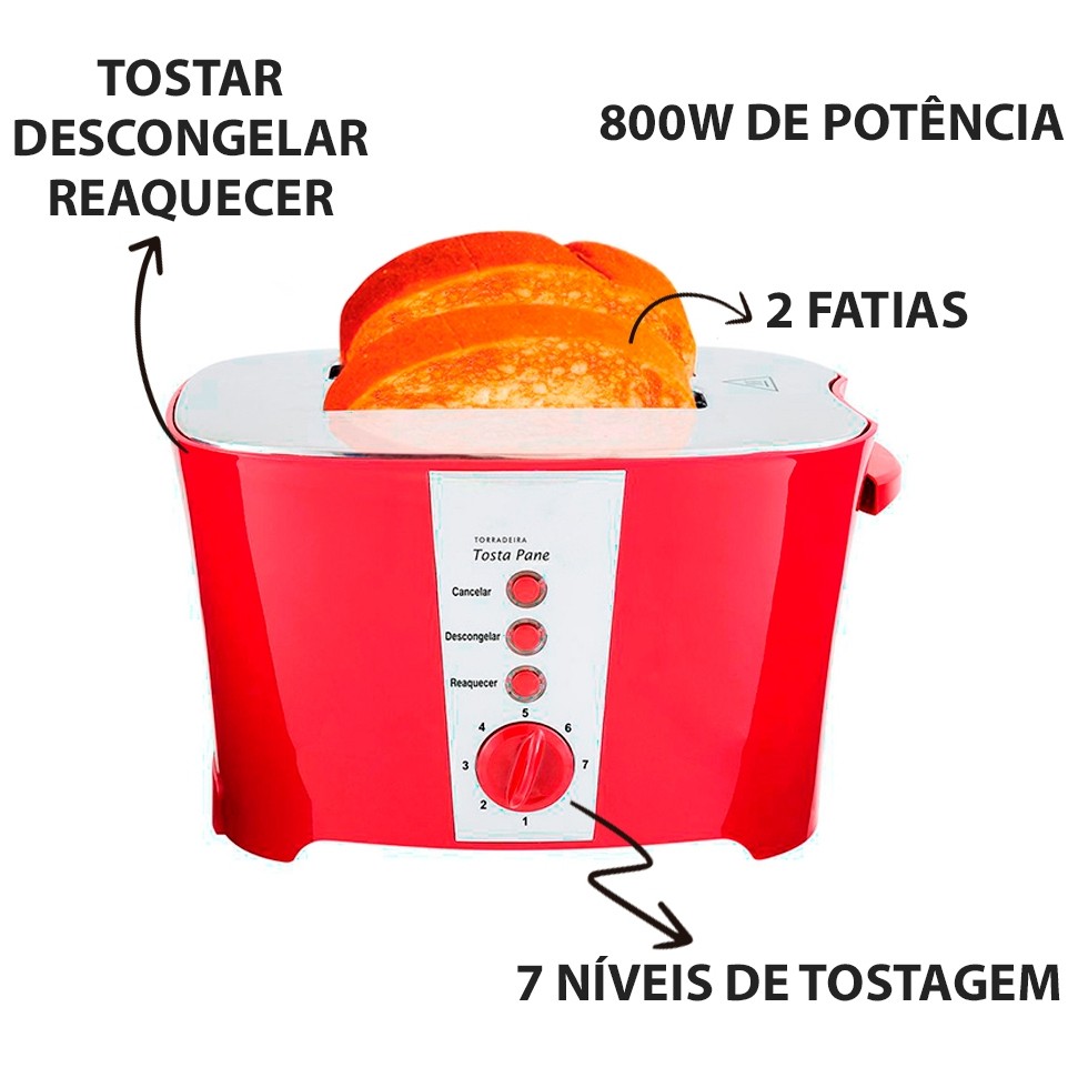 Torradeira Premium 110V: 7 Níveis de Tostagem e Bandeja Inox