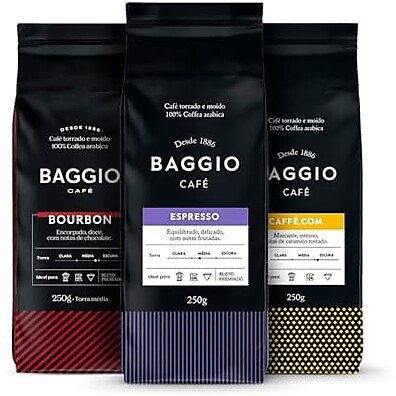 Kit 3 Cafés Baggio 250g: Torrado e Moído Premium