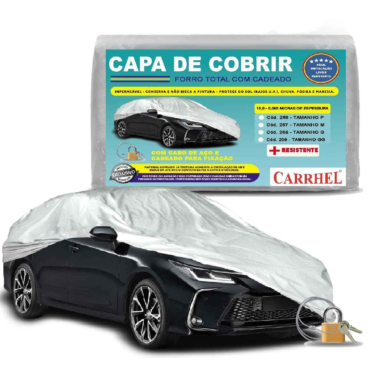 Capa Automotiva Forro Total Impermeável com Cadeado e Proteção UV - Tamanho P