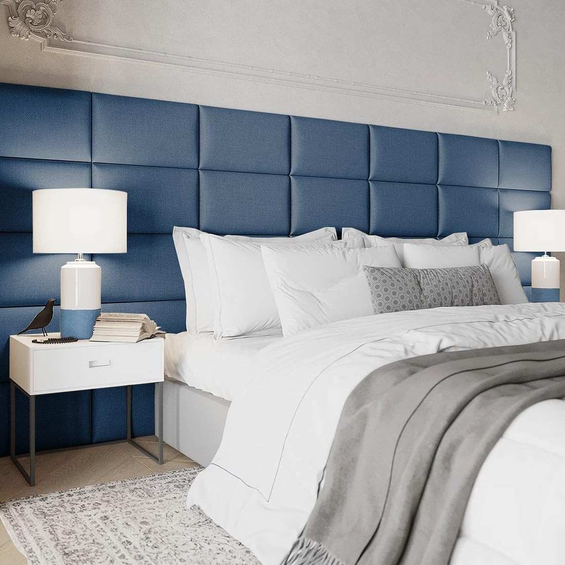 Cabeceira Estofada Modular Azul King Size - Design Moderno e Conforto Total