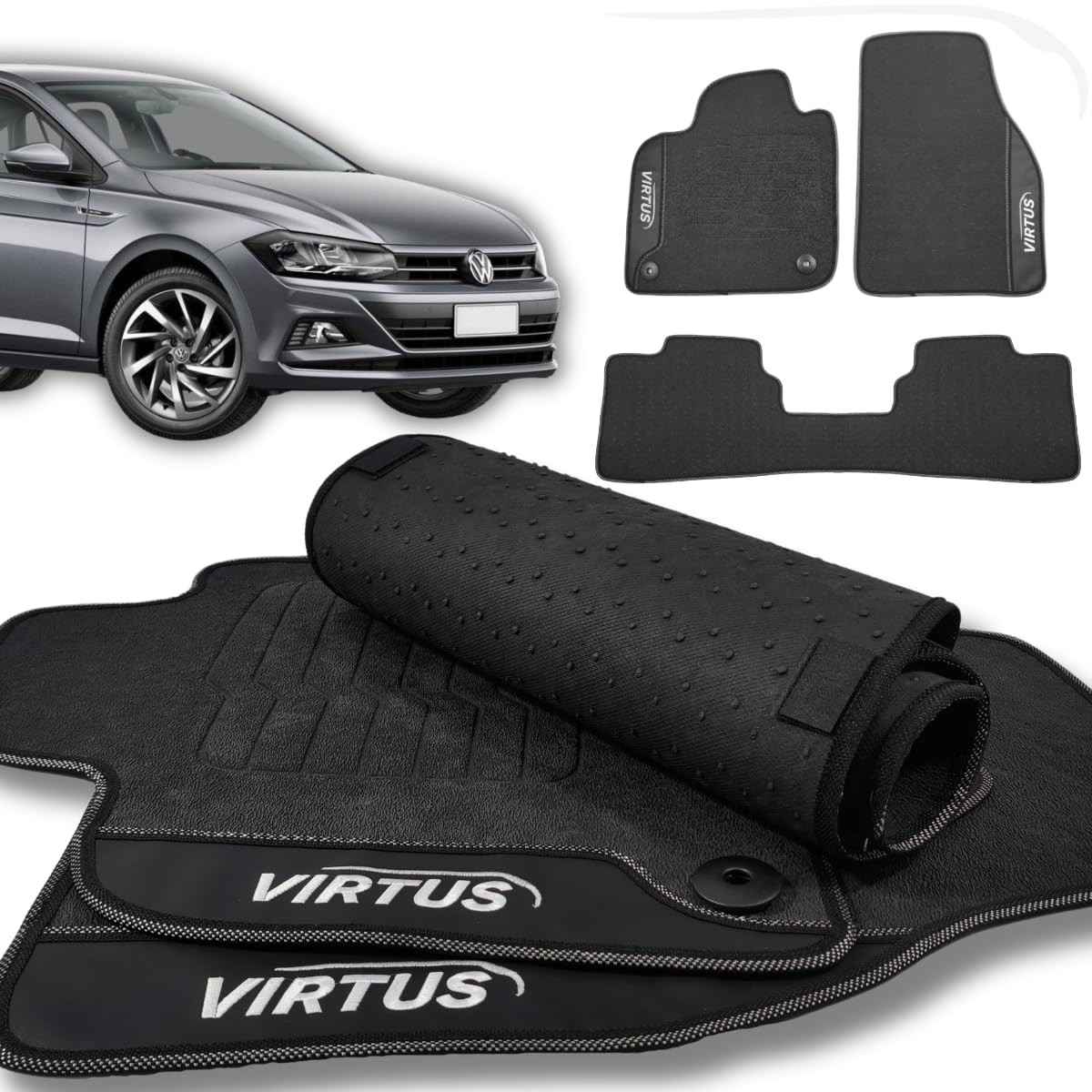 Conjunto de Tapetes Emborrachados para VW Virtus 2017-2024: Proteção Total e Limpeza Fácil