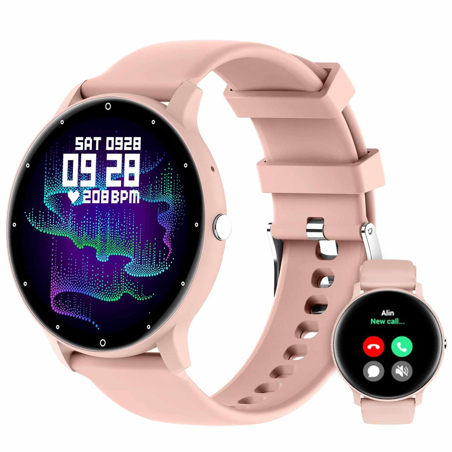 Smartwatch Rosa: Relógio Inteligente Full Touch, Ligações, IP67 e 2 Tiras