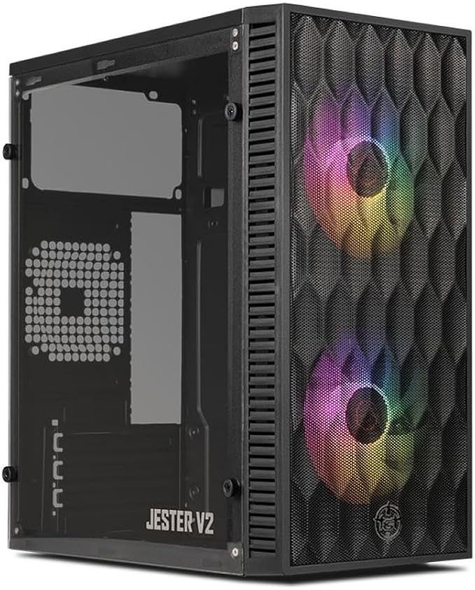 Gabinete Gamer TGT Jester V2 | Rainbow | Mini-Tower | Lateral de Acrílico | Com 2 Fans | Preto | TGT-JSRV2-BKGF02