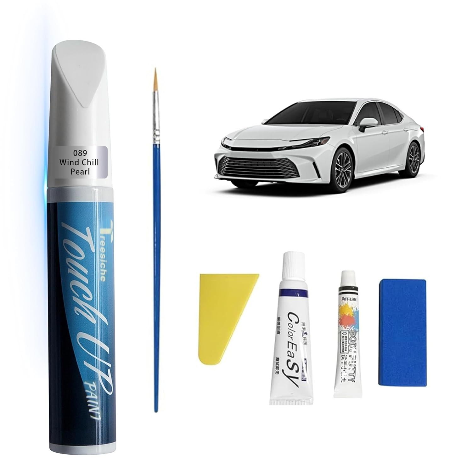 Tinta de Retoque Wind Chill Pearl 089 para Toyota - Caneta 2 em 1 com Pincel Fino para Reparos Precisos de Arranhões