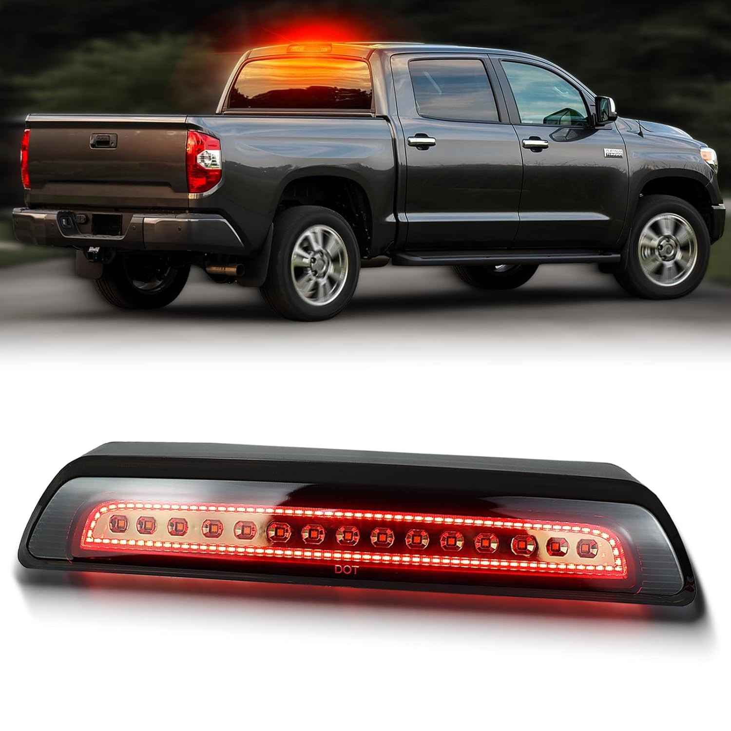 Terceira Luz de Freio LED Completa para Toyota Tundra 2007-2020 | Lente Fumê e Luz de Carga Integrada