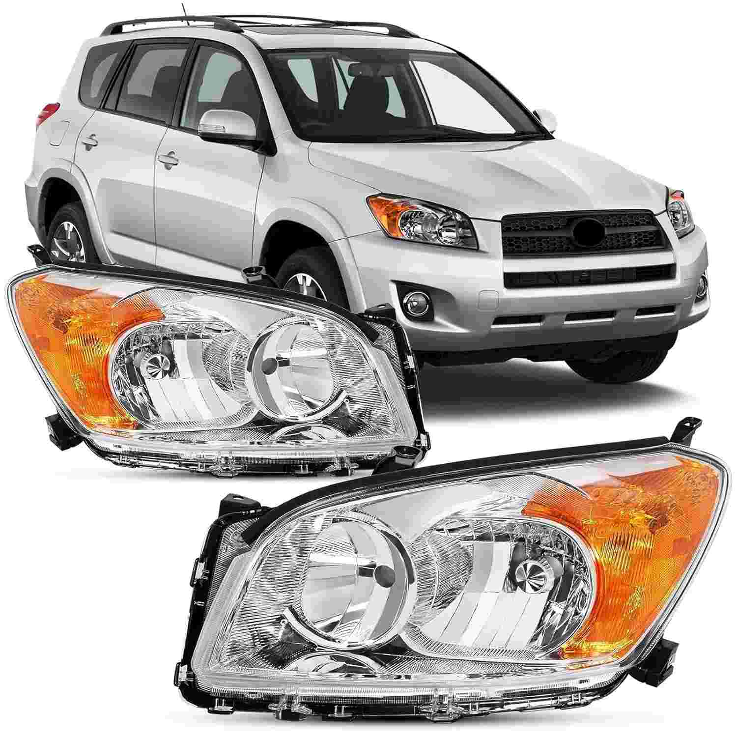 Faróis Cromados Âmbar para Toyota RAV4 2009-2012: Renove o Visual e a Segurança