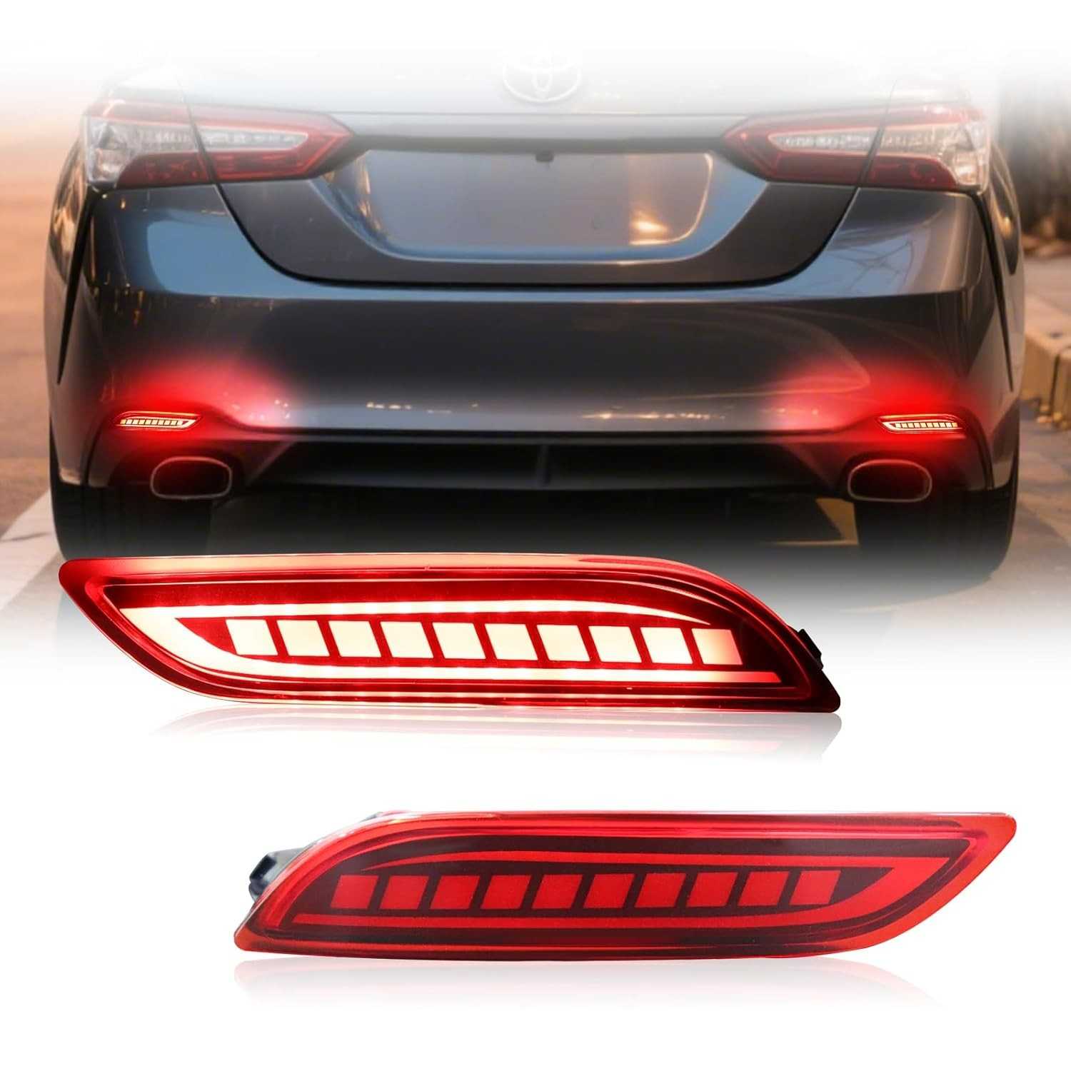 Luzes de LED Sequenciais para Para-choque Traseiro Toyota Camry 2018-2025 - Vermelhas e Refletoras