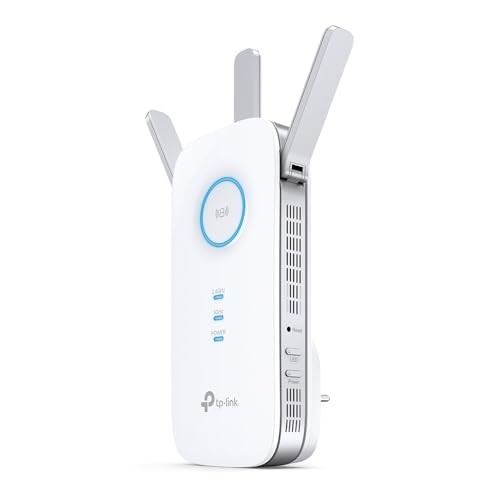 TP-Link RE450 Extensor de Rango de Repetidor WiFi de Banda Dual Universal, 3 Antenas Externas, Puerto Gigabit Ethernet, AC1750, Modo AP Compatible, Blanco