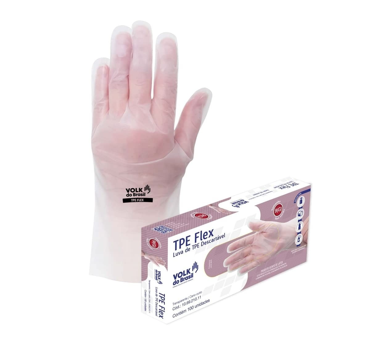 Luva Descartável TPE Flex Volk Tamanho M - Caixa com 100 Unidades | Conforto e Proteção