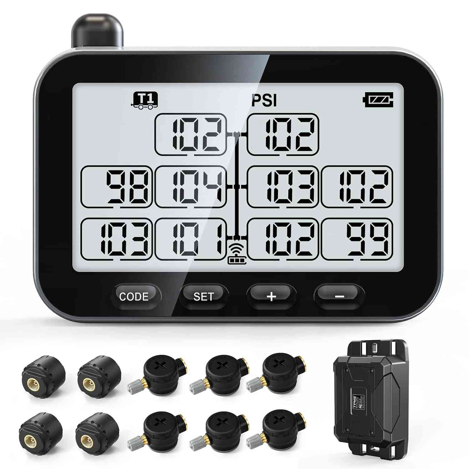 GUTA TPMS para Reboque e RV: Monitore Pneus com 10 Sensores, Alertas Inteligentes e Economia de Combustível