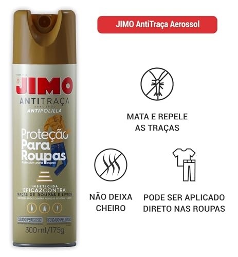 Kit 3 Jimo Antitraça Aerossol 300ml - Proteção Total contra Traças de Roupas e Livros