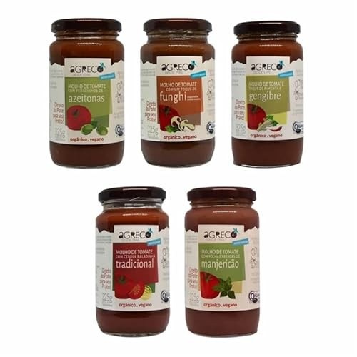 Kit 5 Molho de Tomate Agreco: Tradicional, Manjericão, Funghi, Azeitona, Pimenta
