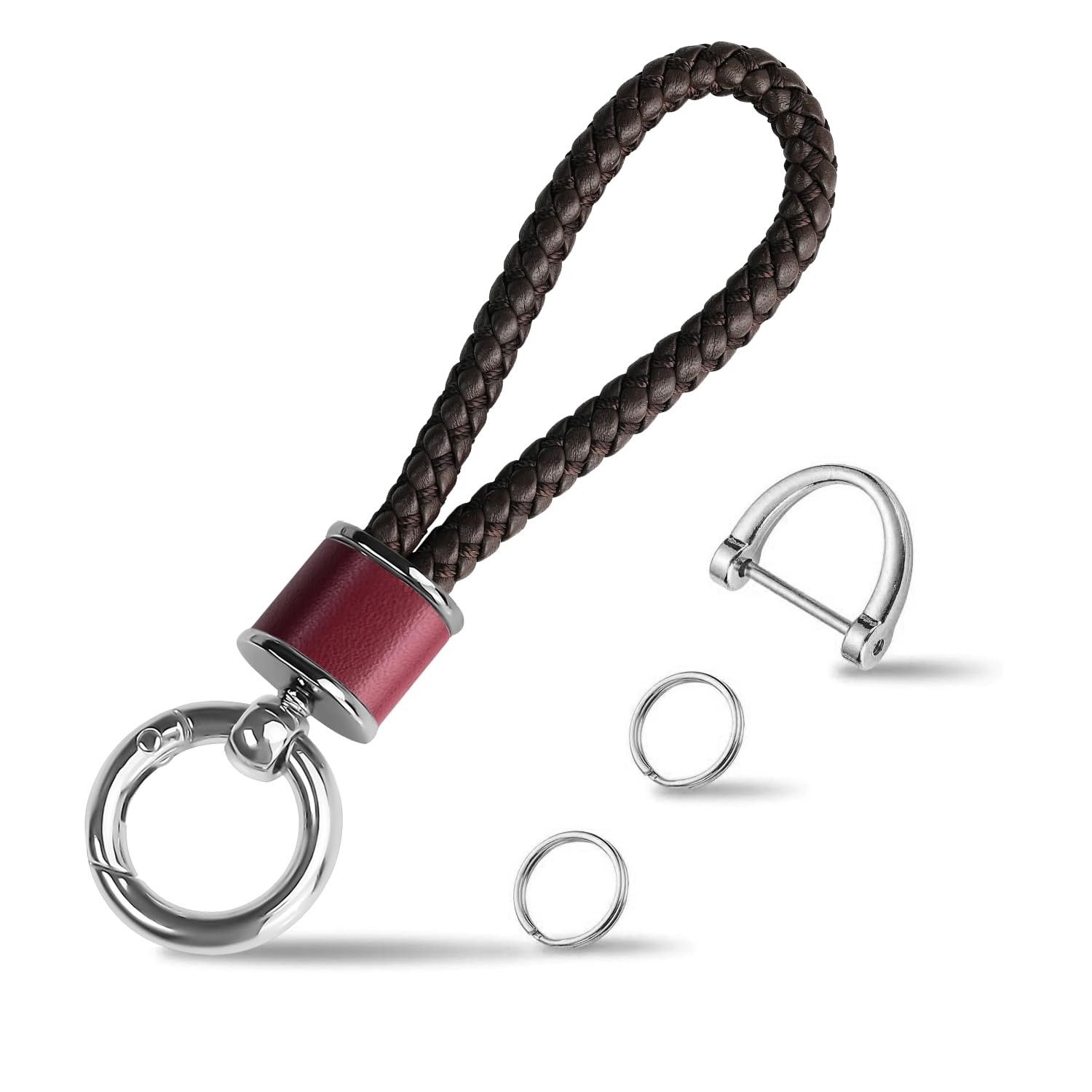 Tukellen Chaveiro de trama de couro adequado para carro chaveiro presente mulher, com anel em D rotativo de 360 graus e chave de fenda
