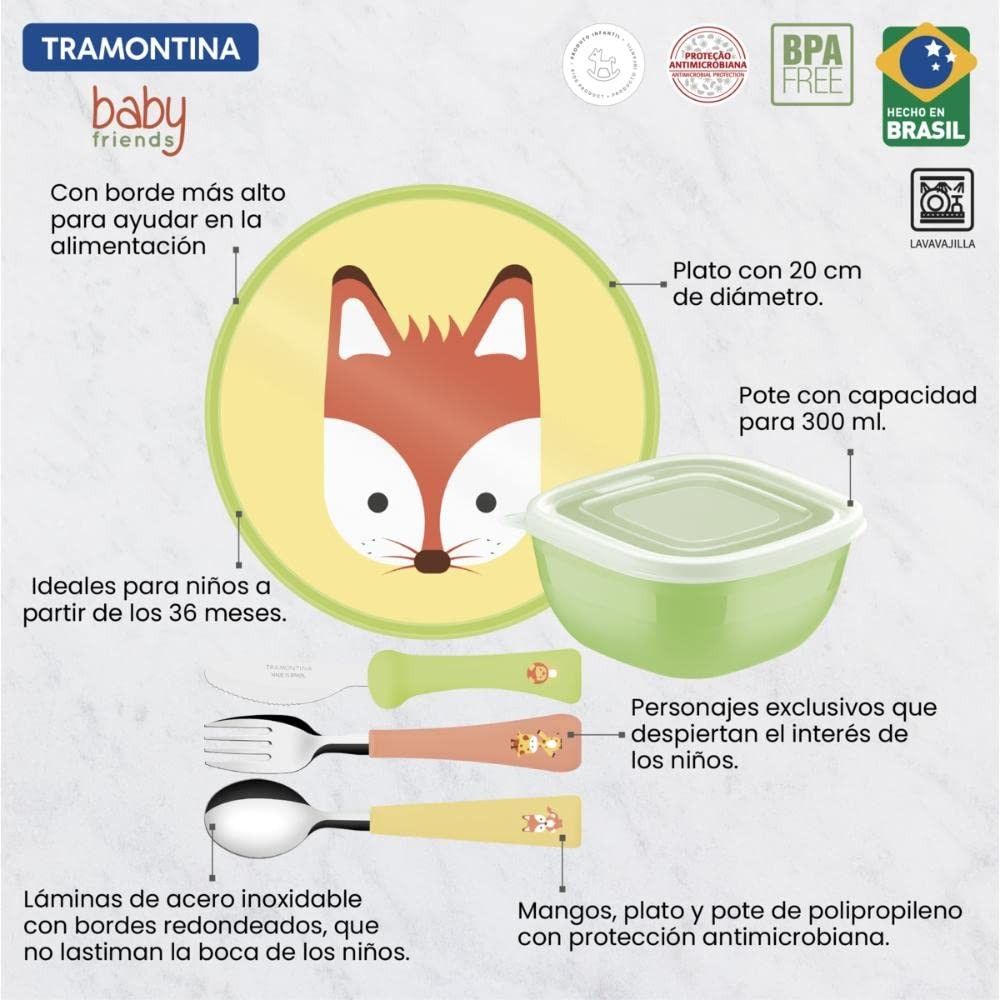 Conjunto Baby Friends Tramontina - 5 Peças Seguras e Coloridas para Alimentação Saudável