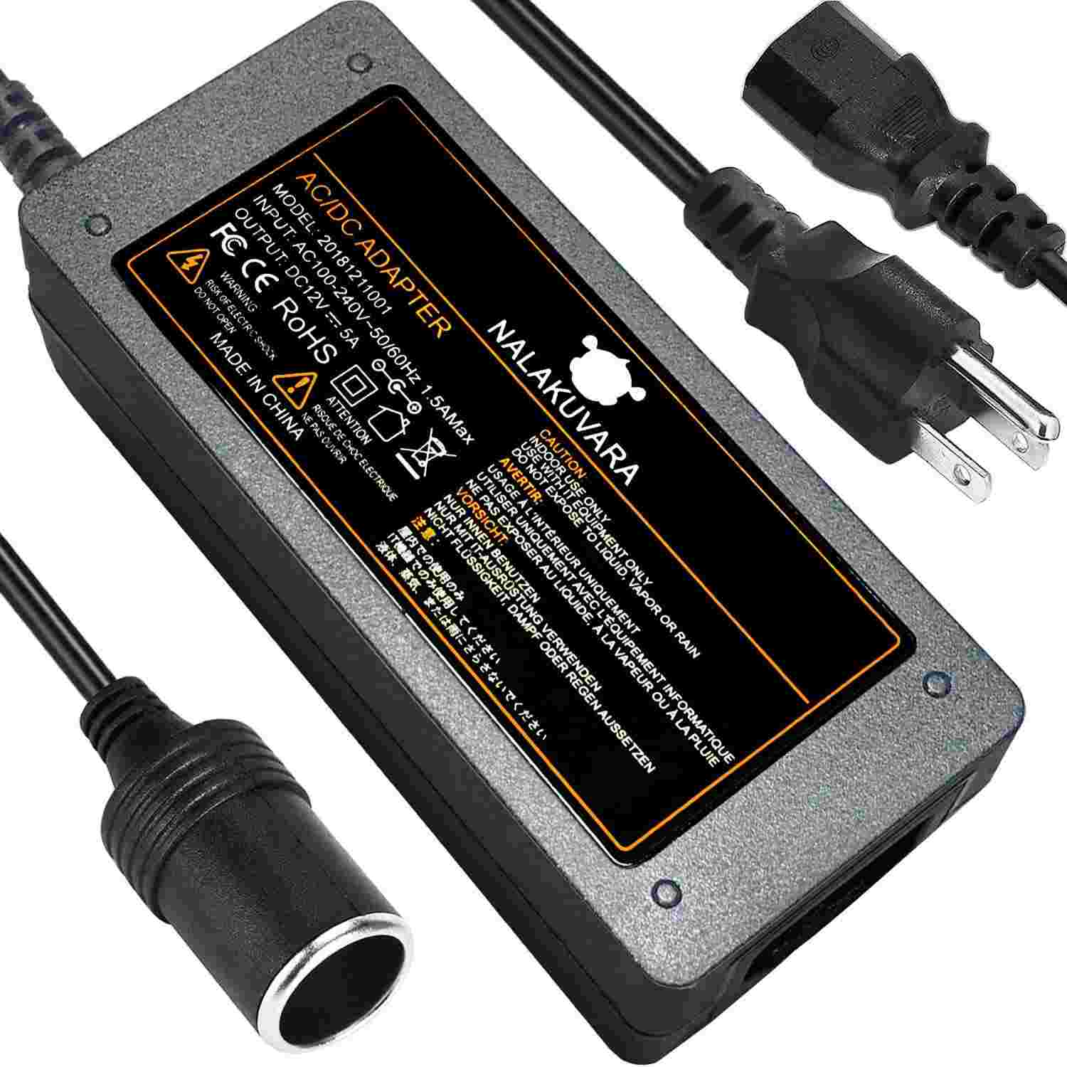 Conversor NALAKUVARA 110V/220V para 12V 5A 60W: Transforme sua Tomada em Fonte para Carro!
